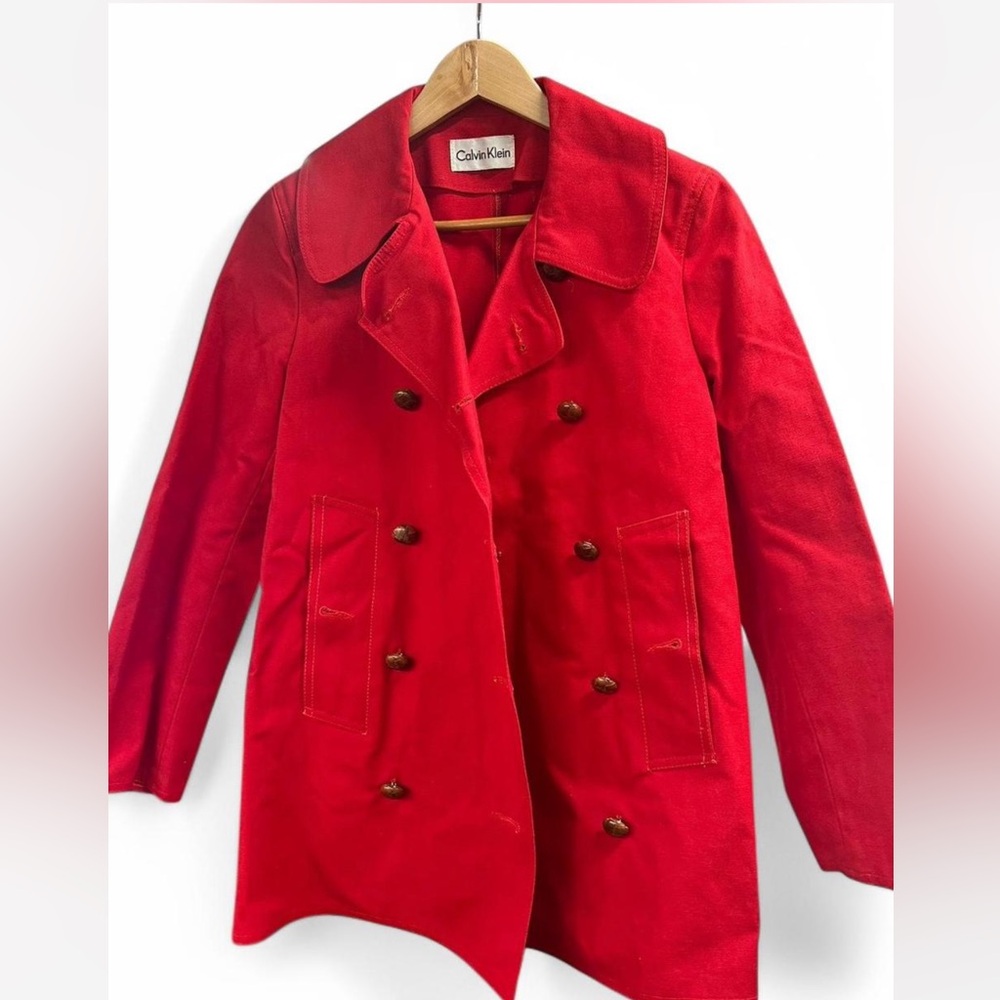 Vintage 1970s red calvin klein peacoat with wood buttons size 10 US xs-s